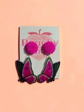 Watermelon Butterfly Wing Acrylic Drops with Hot Pink Studs